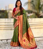 mahendi color beautiful soft silk blend woven designer partywear saree