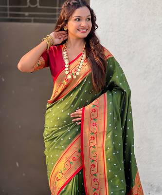 mahendi soft silk blend woven partywear saree 3