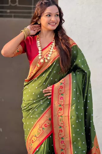 mahendi soft silk blend woven partywear saree