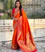 orange color beautiful soft silk blend woven designer partywear saree
