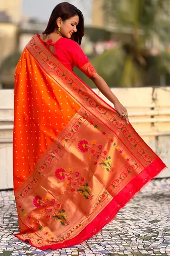 orange soft silk blend woven partywear saree