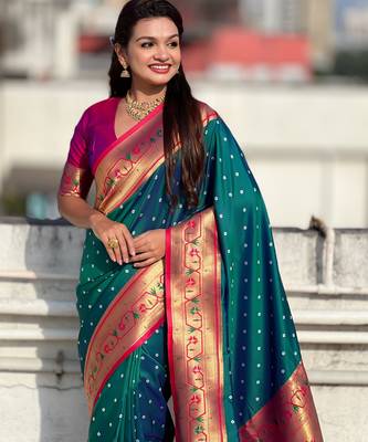 rama soft silk blend woven partywear saree 3