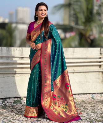 rama soft silk blend woven partywear saree 4