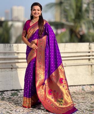 purple soft silk blend woven partywear saree 1