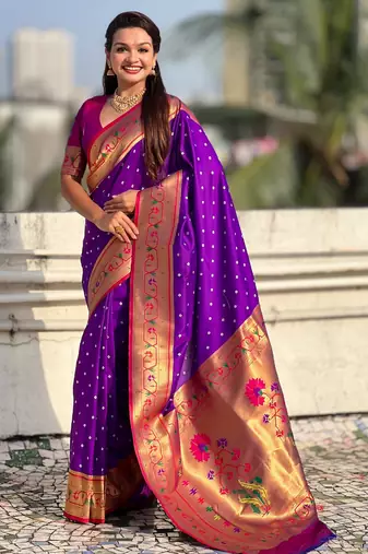 purple color beautiful soft silk blend woven designer partywear saree