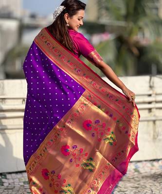 purple soft silk blend woven partywear saree 2