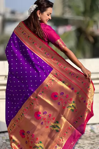 purple soft silk blend woven partywear saree