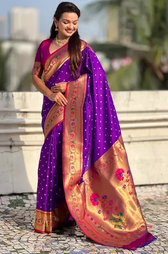 purple soft silk blend woven partywear saree