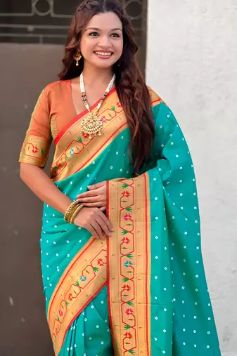 sea green soft silk blend woven partywear saree