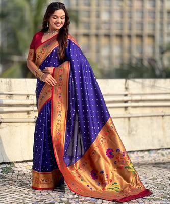violet soft silk blend woven partywear saree 4