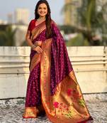 wine color beautiful soft silk blend woven designer partywear saree