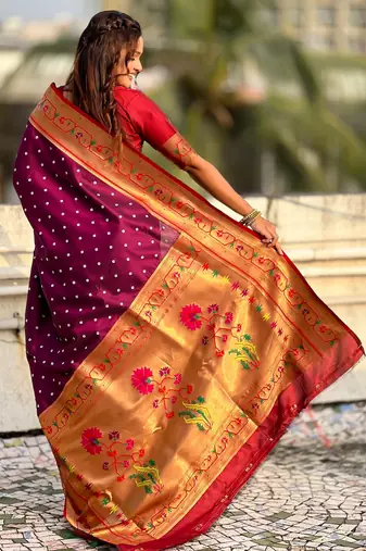 wine soft silk blend woven partywear saree