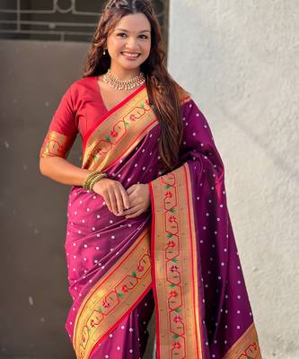 wine soft silk blend woven partywear saree 3