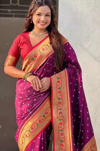 wine soft silk blend woven partywear saree