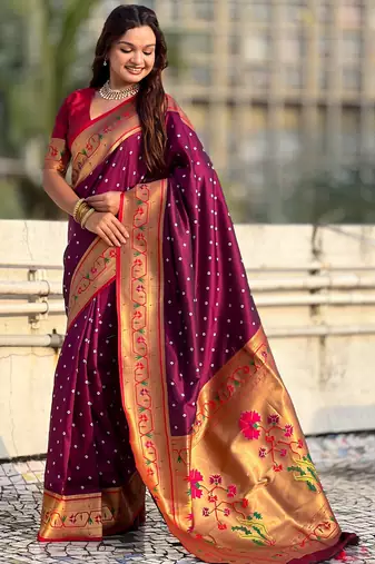 wine soft silk blend woven partywear saree