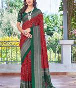 red color velvet tussar silk blend fabric tradtional woven saree with bandhej print