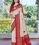 white color velvet tussar silk blend fabric tradtional woven saree with bandhej print
