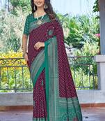 purple color velvet tussar silk blend fabric tradtional woven saree with bandhej print
