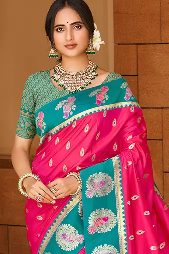 dark pink ethnic woven partywear saree