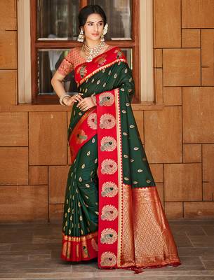 dark green ethnic woven partywear saree 1