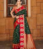 dark green color ethnic woven designer partywear saree