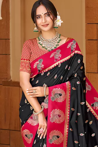 black ethnic woven partywear saree