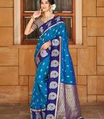 blue color ethnic woven designer partywear saree