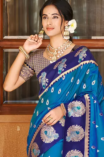 blue ethnic woven partywear saree