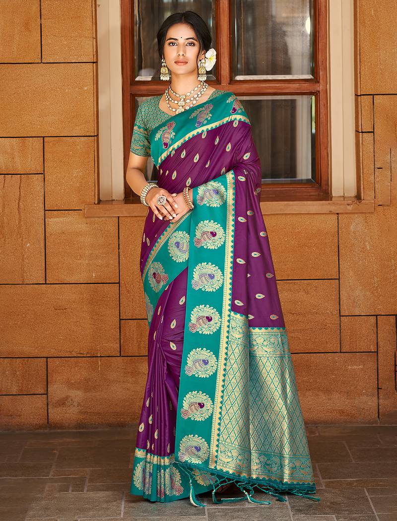 wine color ethnic woven designer partywear saree