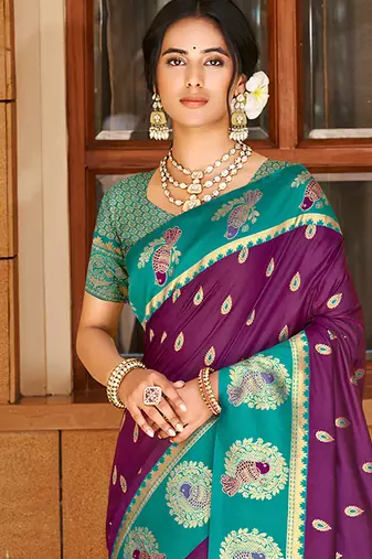 wine ethnic woven partywear saree
