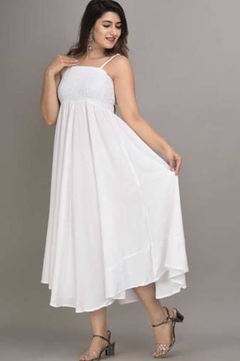 white solid fit and flare maxi dress with minimal look