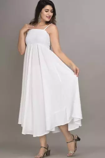 white shoulder straps fit & flare midi dress