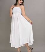 white solid fit and flare maxi dress with minimal look