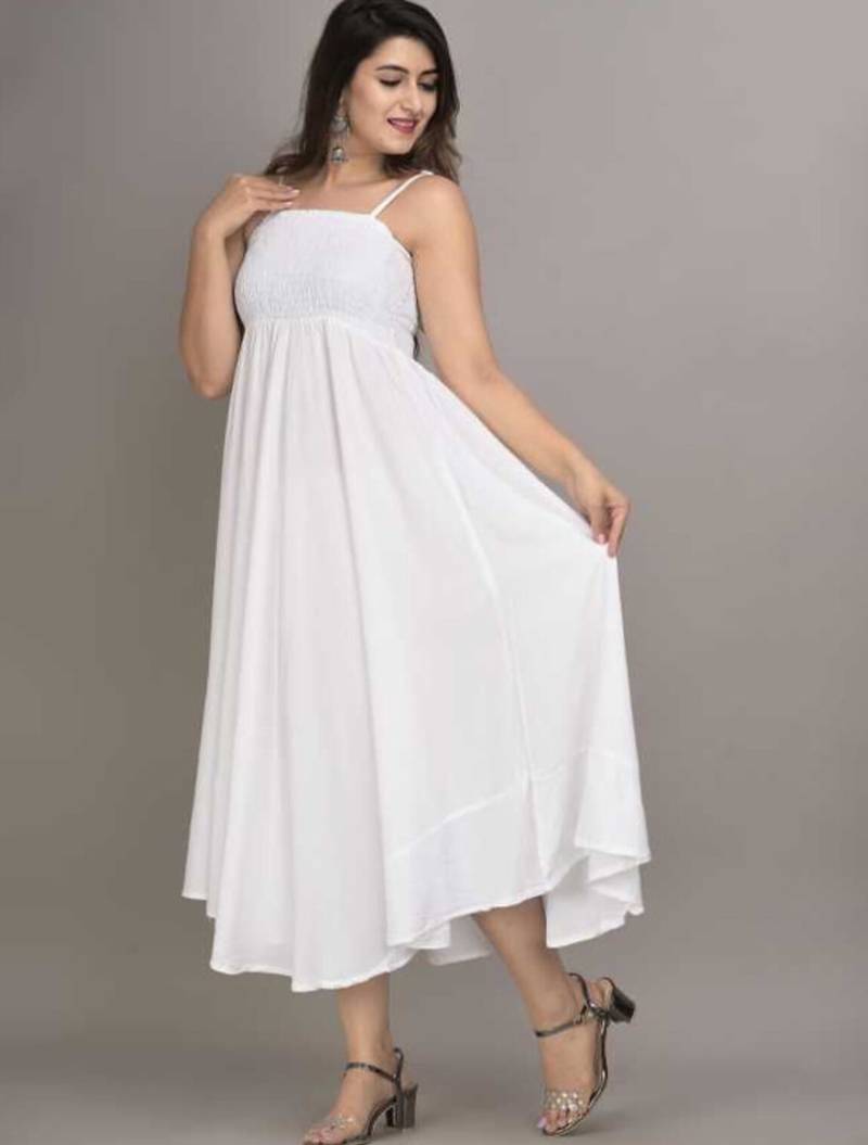 white shoulder straps fit & flare midi dress