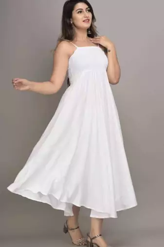 white solid fit and flare maxi dress with minimal look