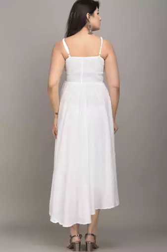 white solid fit and flare maxi dress with minimal look