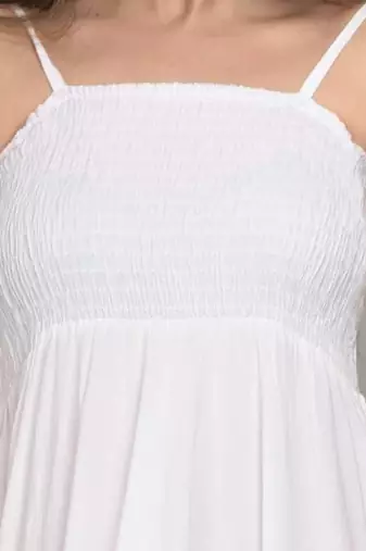 white solid fit and flare maxi dress with minimal look