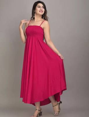magenta solid fit and flare maxi dress with comfortable fit 1