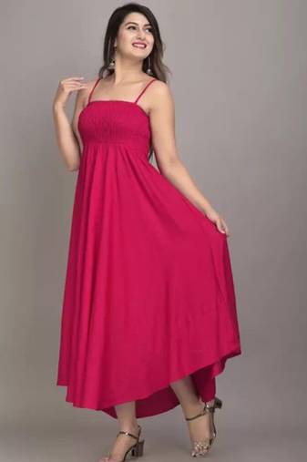 magenta solid fit and flare maxi dress with comfortable fit