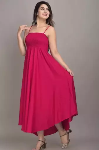 magenta solid fit and flare maxi dress with comfortable fit