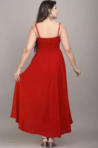 red solid fit and flare maxi dress for day and evening wear
