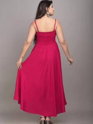 magenta solid fit and flare maxi dress with comfortable fit 2