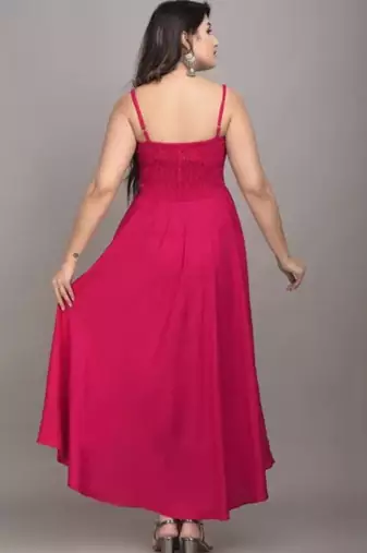 magenta solid fit and flare maxi dress with comfortable fit