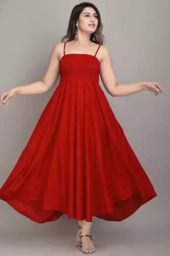 red solid fit and flare maxi dress for day and evening wear