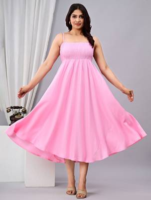 baby pink solid fit and flare maxi dress for casual styling 1