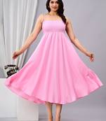 baby pink solid fit and flare maxi dress for casual styling