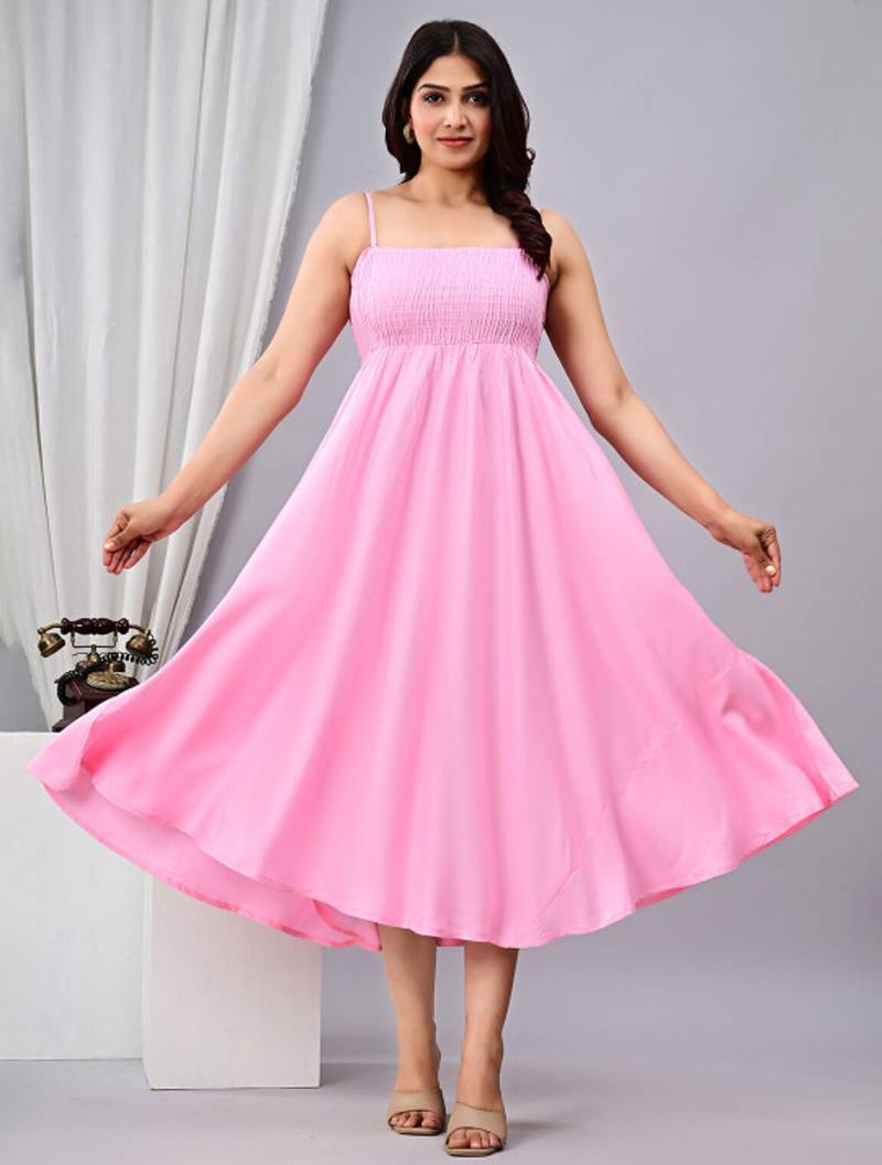 pink shoulder straps fit & flare baby midi dress