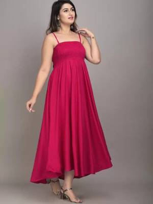 magenta solid fit and flare maxi dress with comfortable fit 3