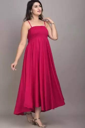 magenta solid fit and flare maxi dress with comfortable fit