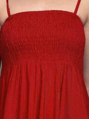 red solid fit and flare maxi dress for day and evening wear 5